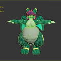 Anthropomorphic Green Creature Character With Purple Hair Wings White Belly Yellow Claws And Outstretched Arms