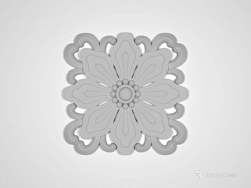 Artistic Floral Carved Design With Square Border And Intricate Curved Patterns 3d model