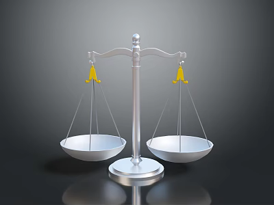 Silver Balance Scale With Yellow Hooks Balanced Metal Structure And Reflective Base 3d model