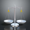 Silver Balance Scale With Yellow Hooks Balanced Metal Structure And Reflective Base 3d model