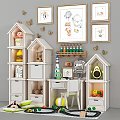 Cute Dolls In House Shaped Storage Cabinets With Decorative Paintings And Butterfly Stickers