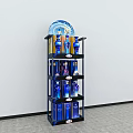 Multi tiered Display Shelf With Blue Bottles And Arched Blue Decoration