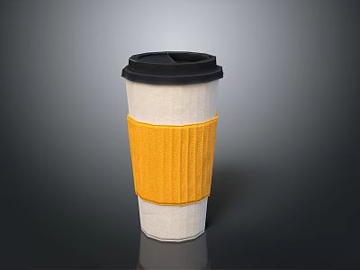 Paper Cup With Yellow Knit Sleeve And Black Lid For Daily Use 3d model