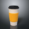 Paper Cup With Yellow Knit Sleeve And Black Lid For Daily Use