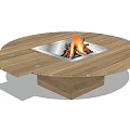 Round Wooden Fire Pit Table With Extendable Cover And Burning Flame Outdoor Design Features 3d model