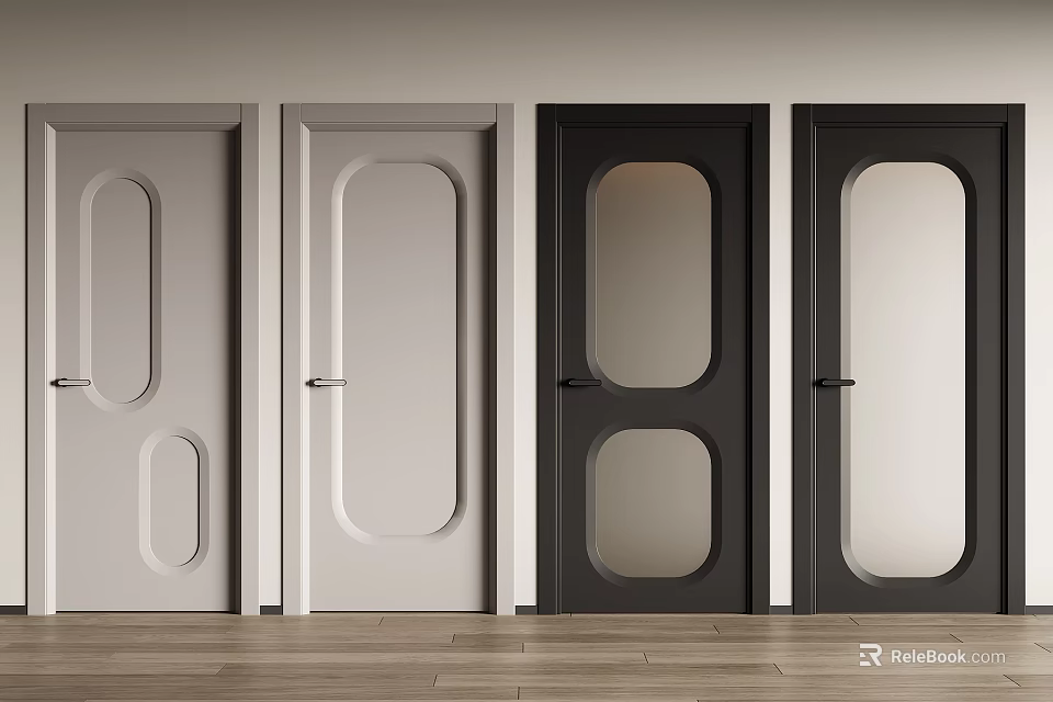 Hinged Doors In White And Black With Various Panel Designs For Modern Interiors 3d model 