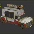 Vintage Red And White Ice Cream Truck With Horns And Cone Decoration