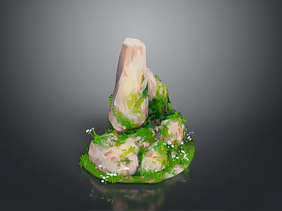 Natural Stone Decorative Landscape With Moss Covered Rocks Green Grass And Small White Flowers 3d model