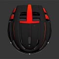 Black Cycling Helmet With Red Orange Accents And Reflective Visor Design