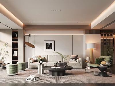 Modern Living Room Interior With Sofa Coffee Table Area Rug And Indoor Plants 3d model