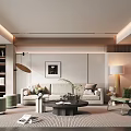 Modern Living Room Interior With Sofa Coffee Table Area Rug And Indoor Plants