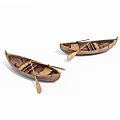 Two Traditional Handcrafted Wooden Boats With Wooden Paddles On White Background