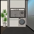 Modern Home Balcony With Washing Machine Sink Cabinets Green Plant And Blinds