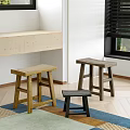 Vintage Stool Solid Wood Low Stool Small Bench High Stool Bench Shoe Changing Stool Small Side Table 3d model