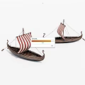 Two Model Wooden Boats With Red And White Striped Sails