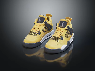 Stylish Yellow Classic Basketball Shoes With Black Accents White And Gray Sole 3d model