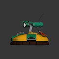 Green Yellow Futuristic Sci Fi Mechanical Creature With Turrets And Round Base 3d model