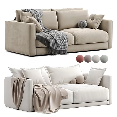 Two Seater Sofa with Soft Pillows and Cozy Throw Blanket and Multiple Color Options 3d model