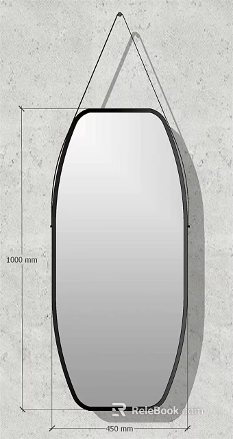 Black Framed Arched Decorative Wall Mirror 1000 mm on Light Wall 3d model