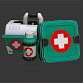 Medical Equipment Featuring Green First Aid Kit With Red Cross Symbol And Bottle