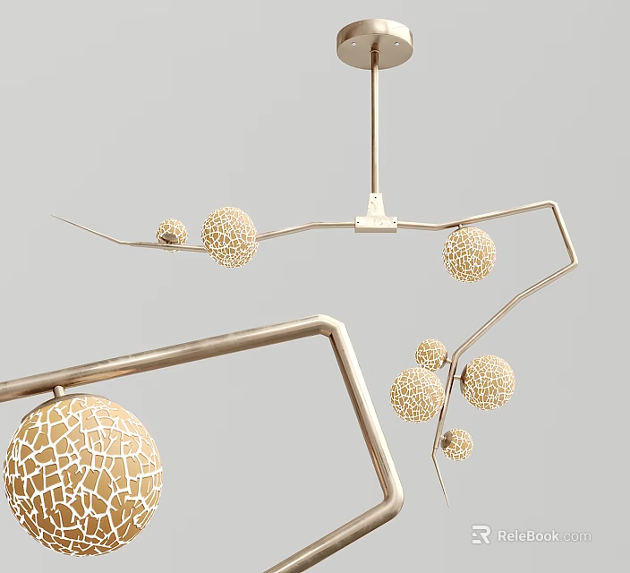 Elegant Modern Chandelier With Metal Frame And Spherical Textured Decorations 3d model 