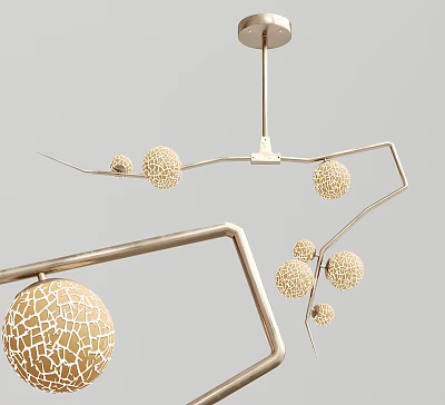 Elegant Modern Chandelier With Metal Frame And Spherical Textured Decorations 3d model