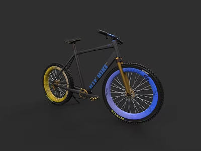 Modern Blue Blaze Bicycle With Black Frame Yellow Blue Wheels And Gold Rims 3d model