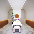 SPA Sauna Interior Design With Two Massage Beds Circular Lighting And Marble Floor