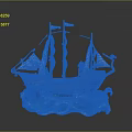 Decorative Sailing Ship Model With White Sails Blue Wave Base And Intricate Design