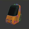 Orange Electronic Mobile Robot With Black Front Panel Top Lights Side Vents And Wheels