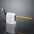 Manual White Pencil Sharpener With Hand Crank Design And Inserted Pencil Yellow Red Tip