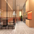 Modern Restaurant Interior With Wall Art Booth Seating Long Tables And Tile Floor