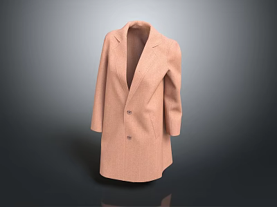 Pink Long Coat With Lapel Collar And Button Closure For Stylish Outfit 3d model