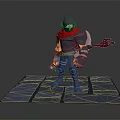 Game Movie Character Armored Warrior With Red Cape Standing On Stone Tiles Holding Glowing Weapon