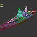 Gray Warship 3D Model With Red Bottom Turret And Superstructure Exterior 3d model