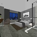 Modern Hotel Guest Room With Large Bed City Night View And Glass Shower