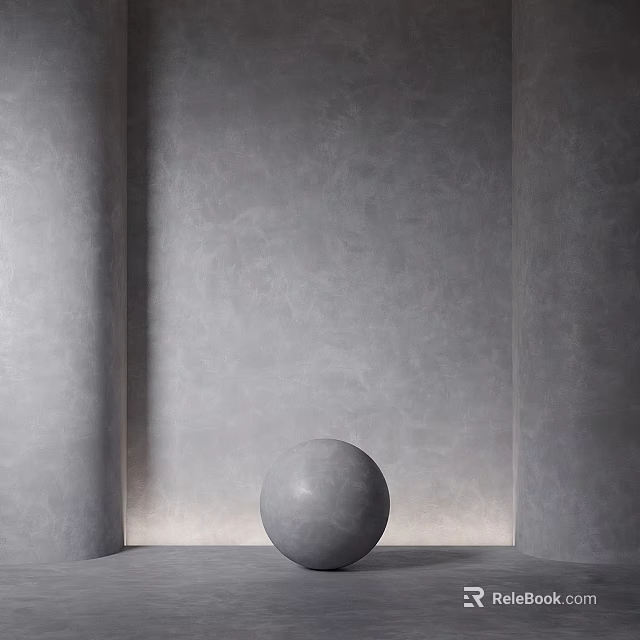 Modern Gray Sphere Sculpture Carving Showcased in Minimalist Gray Wall Setting 3d model 