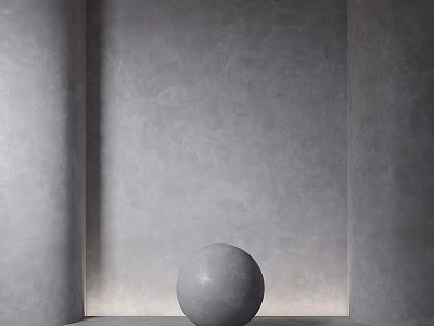 Modern Gray Sphere Sculpture Carving Showcased in Minimalist Gray Wall Setting 3d model