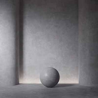 Modern Gray Sphere Sculpture Carving Showcased in Minimalist Gray Wall Setting 3d model