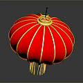 Traditional Red Lantern With Yellow Decorative Lines And Hanging Tassels Design