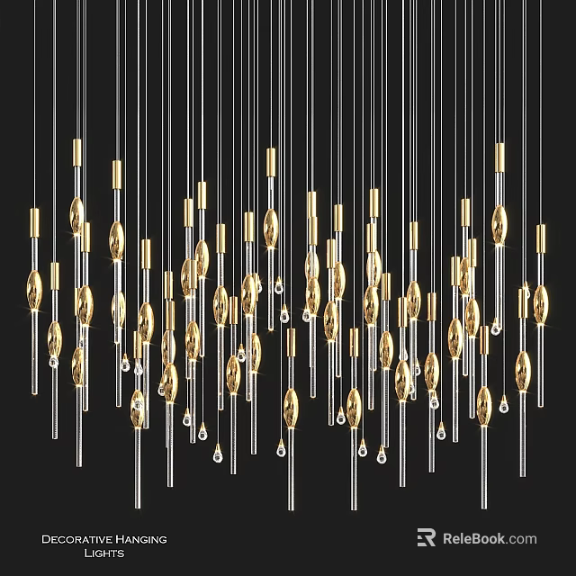 Artistic Modern Chandelier With Gold And Silver Accents And Long Thin Hanging Rods 3d model 