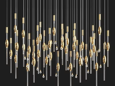 Artistic Modern Chandelier With Gold And Silver Accents And Long Thin Hanging Rods 3d model