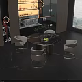 Modern Restaurant Interior Design With Round Marble Table Chairs And Wine Rack