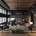 Modern Upscale Sales Office Lounge Space With Cozy Seating Sets And Warm Wood Interior Design