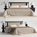 Quiet Middle Ancient Rattan Double Bedside Cabinet 3d model