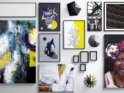 Abstract Paintings With Diverse Styles Colors And Framed Wall Art 3d model