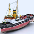 Vintage Tugboat With Yellow Chimney Red Bottom Hull And Deck Crane Structure
