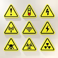 Different Warning Signs With Exclamation Mark Traffic Light Lightning Bolt Skull Biohazard And Radiation Symbol