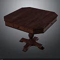 Traditional Octagonal Wooden Table With Dark Brown Tabletop Drawers And Pedestal Legs