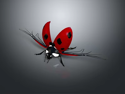 Red Ladybug With Black Spots And Detailed Spread Wings On Gray Background 3d model Red Ladybug With Black Spots And Detailed Spread Wings On Gray Background 3d model